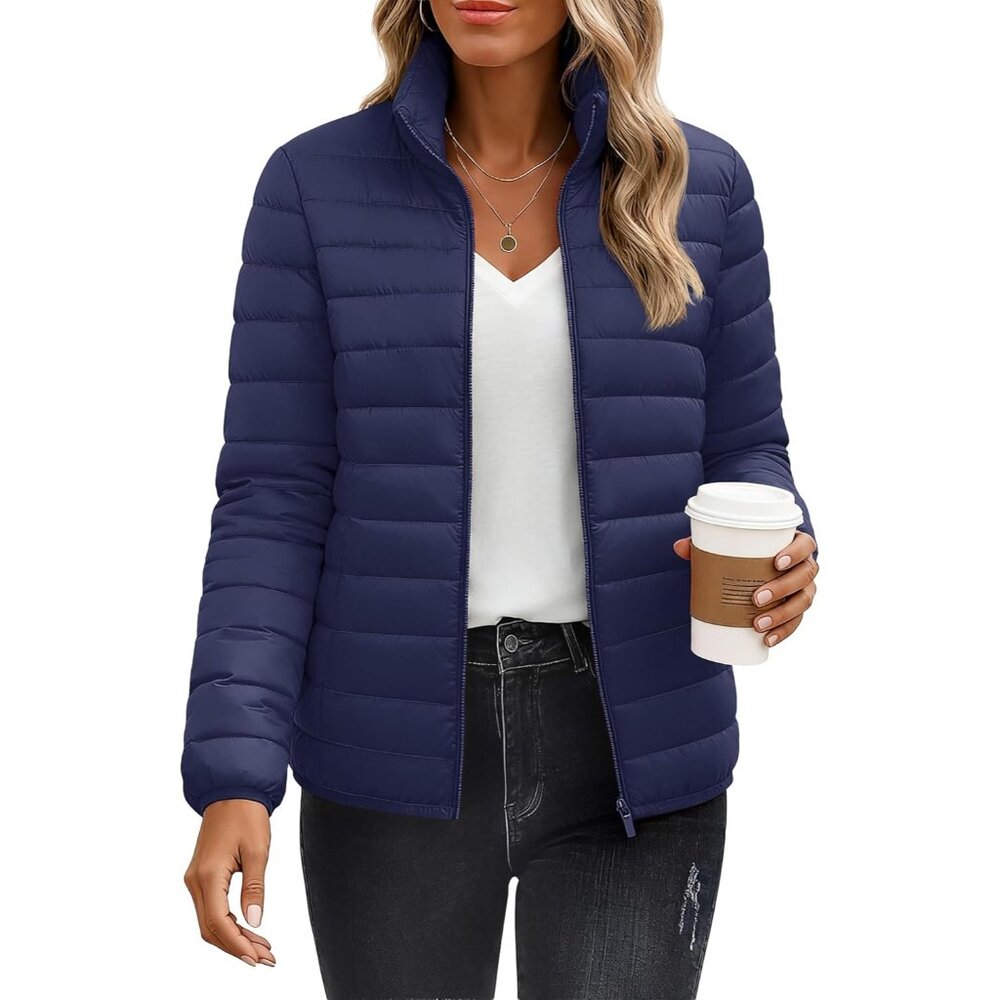 〽️Women's Navy Blue Yucolen Puffer Quilted Winter Lightweight Full Zip Jacket
